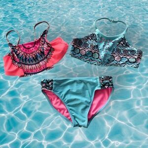 Girls Swim Bundle – 2 Tops + 1 Bottom – Wonder Nation & Justice – Size 7/8–8